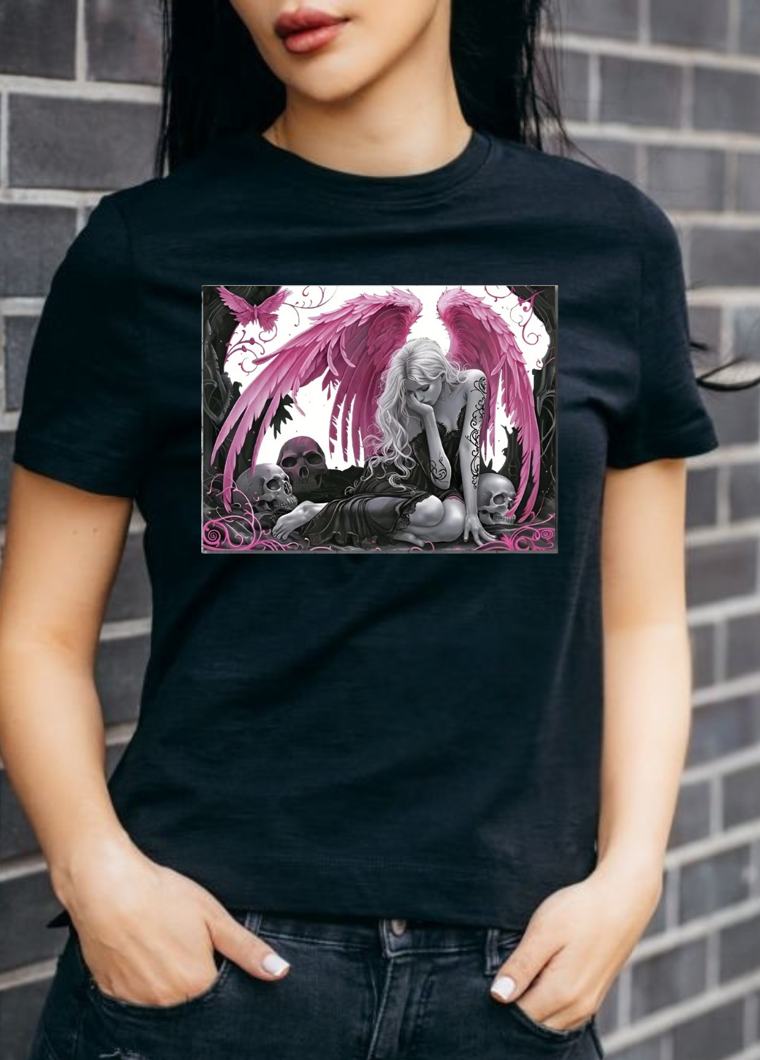 Tricou dama 100% bumbac "Angel Krull" Negru