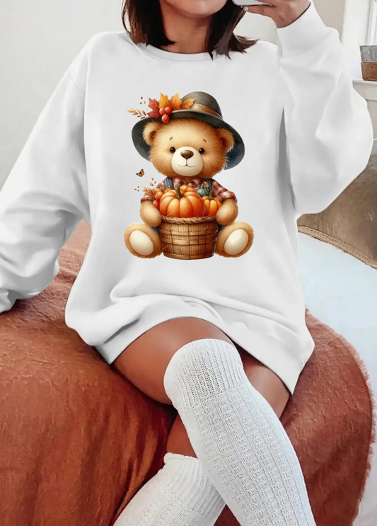 Hanorac de dama oversize ,,Bear" Alb