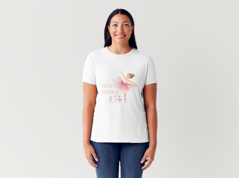 Tricou dama 100% bumbac "Life is Better in a Tutu" Alb