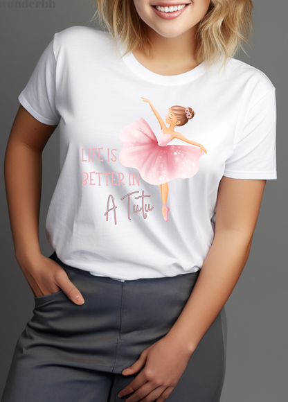 Tricou dama 100% bumbac "Life is Better in a Tutu" Alb