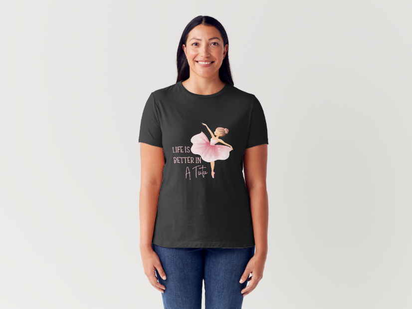Tricou dama 100% bumbac "Life is Better in a Tutu" Negru