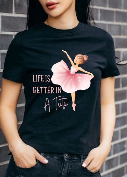 Tricou dama 100% bumbac "Life is Better in a Tutu" Negru