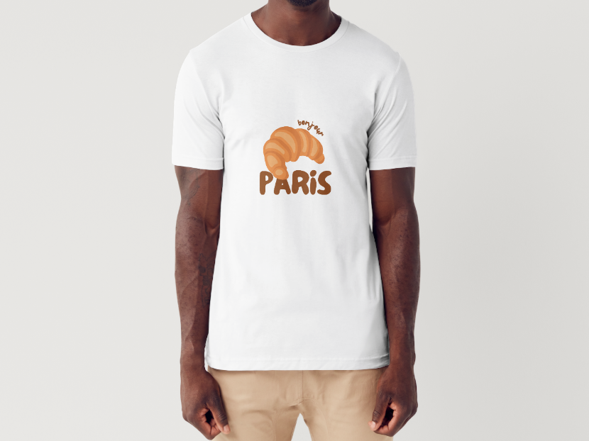 Tricou barbat 100% bumbac "Bonjour Paris" Alb