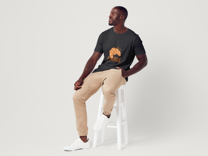 Tricou barbat 100% bumbac "Bonjour Paris" Negru