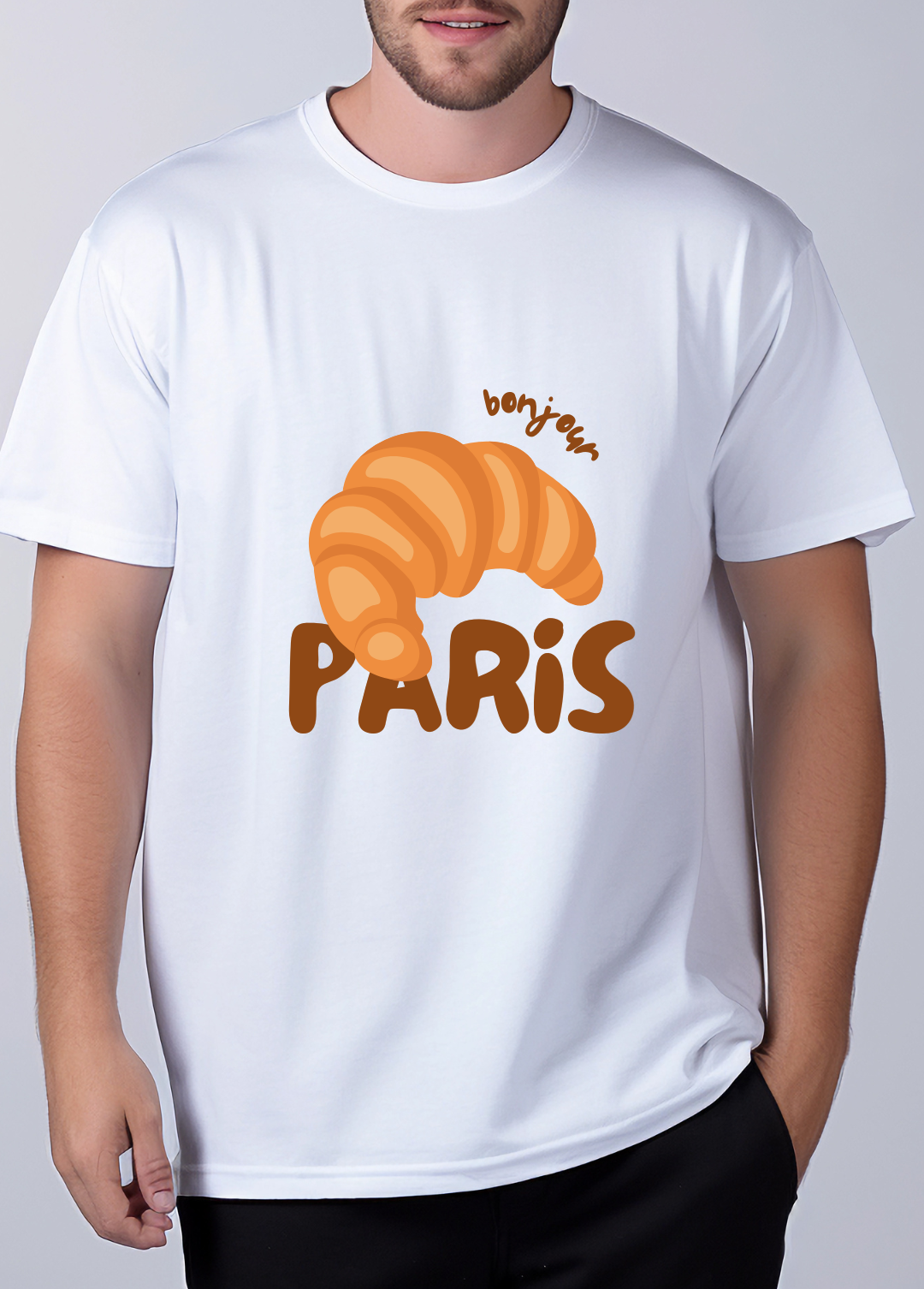 Tricou barbat 100% bumbac "Bonjour Paris" Alb