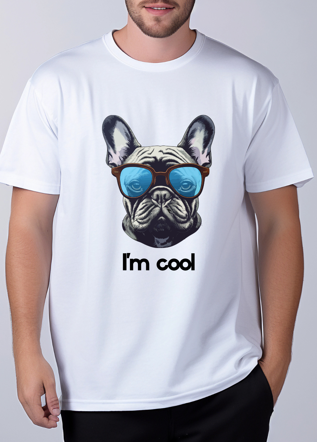 Tricou barbat 100% bumbac "I'm cool" Alb