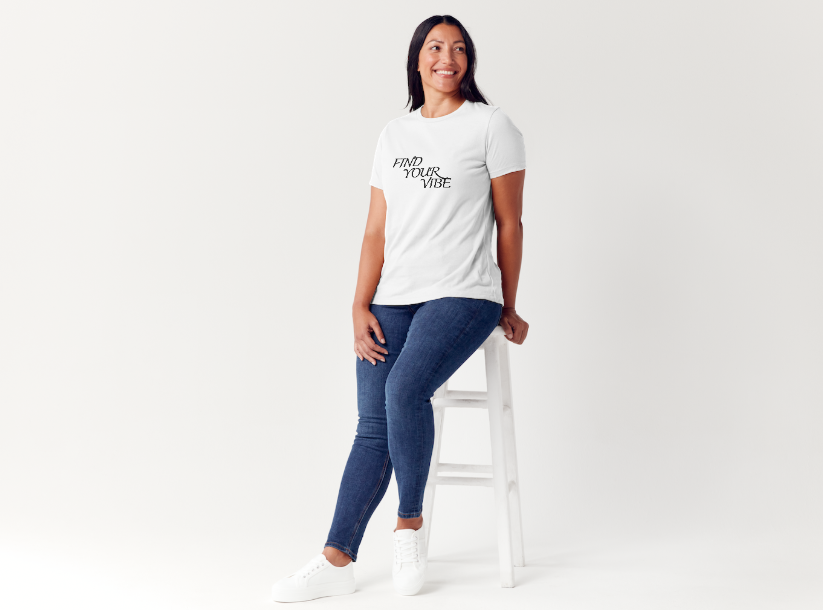 Tricou dama 100% bumbac "Find your vibe" Alb
