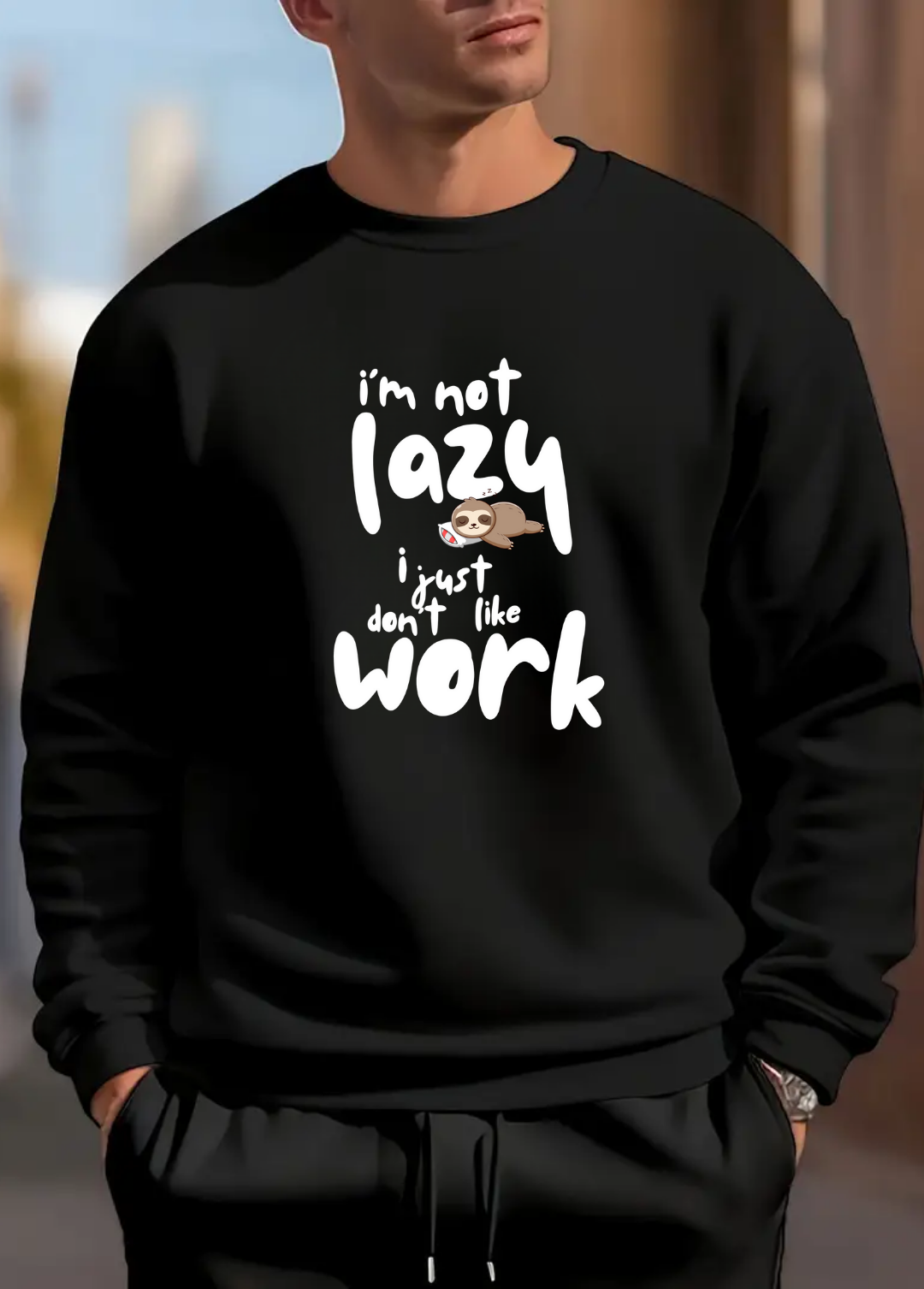 Hanorac barbat oversize ,, I'm not lazy " Negru