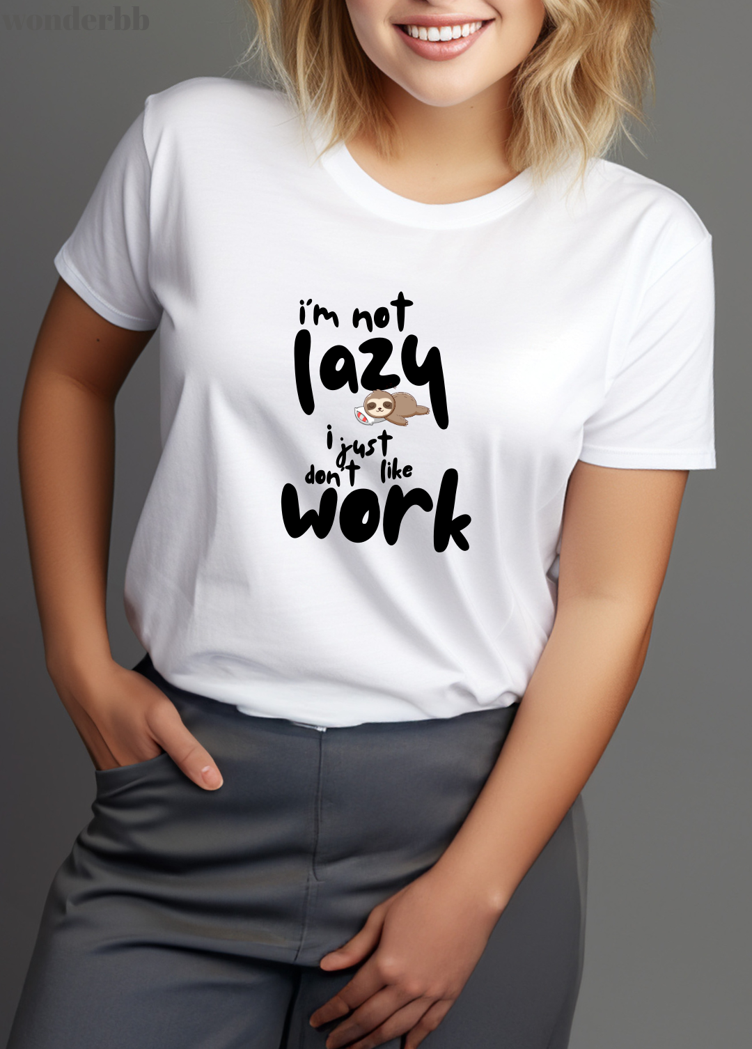 Tricou dama 100% bumbac "I'm not lazy" Alb