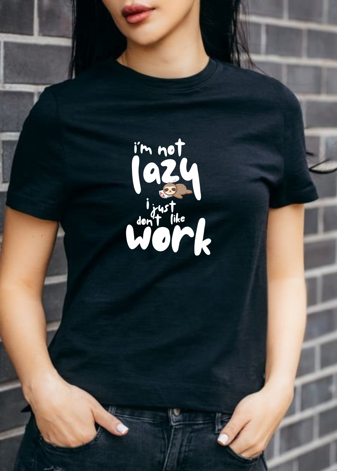Tricou dama 100% bumbac "I'm not lazy" Negru