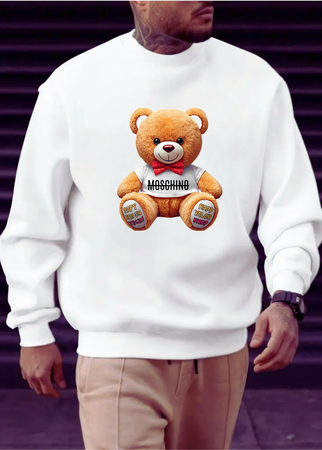 Hanorac barbat oversize ,, Angry Bear" Alb
