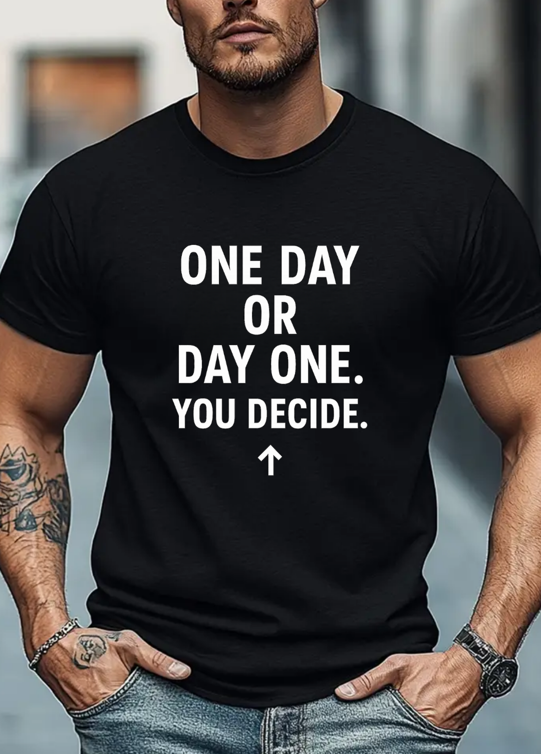 Tricou barbat 100% bumbac "One day" Negru