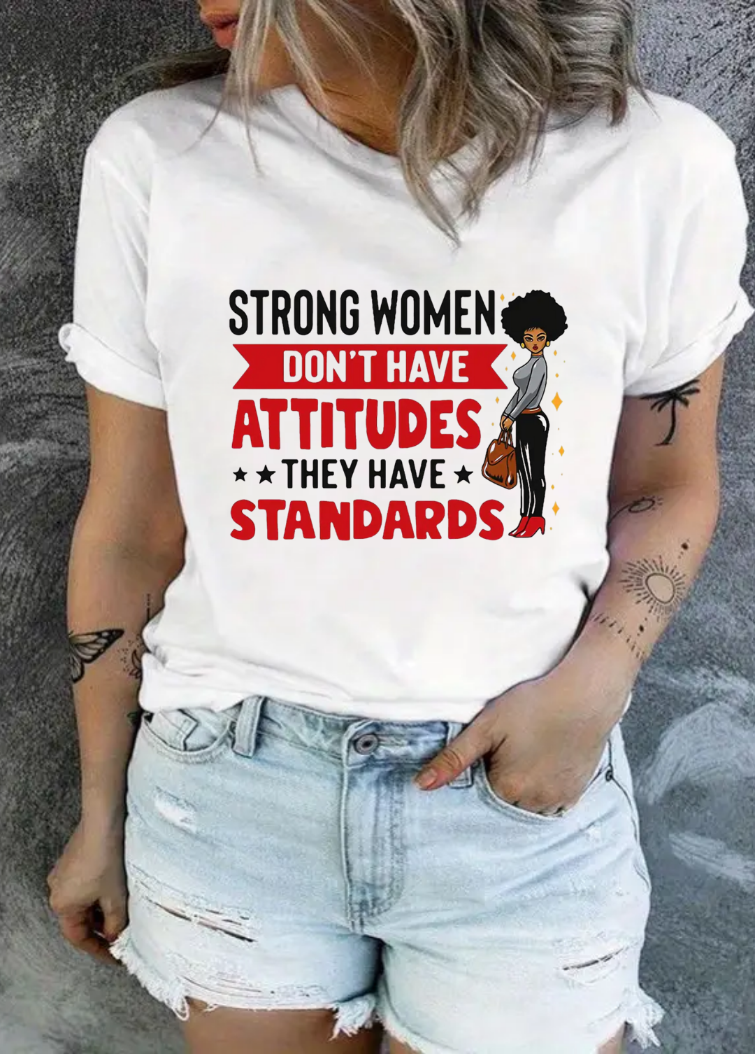 Tricou dama 100% bumbac "Strong women" Alb