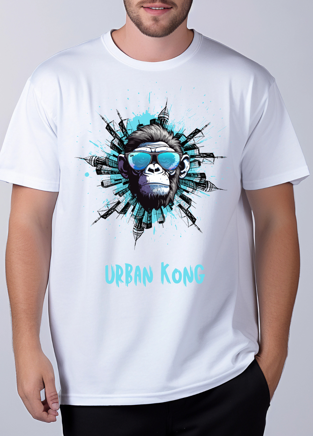 Tricou barbat 100% bumbac "Urban Kong" Alb